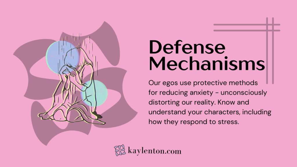 Incorporate defense mechanisms in creative character writing.